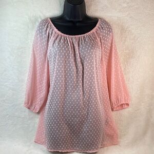 Jennifer Lopez J.Lo Blush Pink Swiss Dot Peasant Blouse Size Small